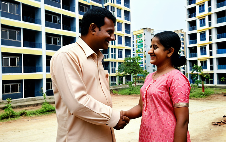 **Image Prompt:** A modern, professional Bangladeshi property dealer shaking hands with a happy client in front of a newly built apartment complex. The scene should convey trust, success, and the bright future of real estate in Bangladesh. Include elements of modern Dhaka architecture in the background.